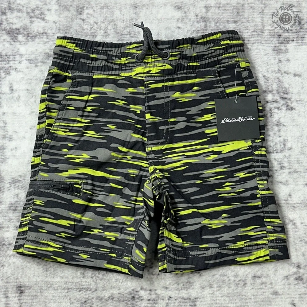 NWT Eddie Bauer Boys Ranger Shorts XXS Size 4 Yellow Grey Camouflage‎ Stretch